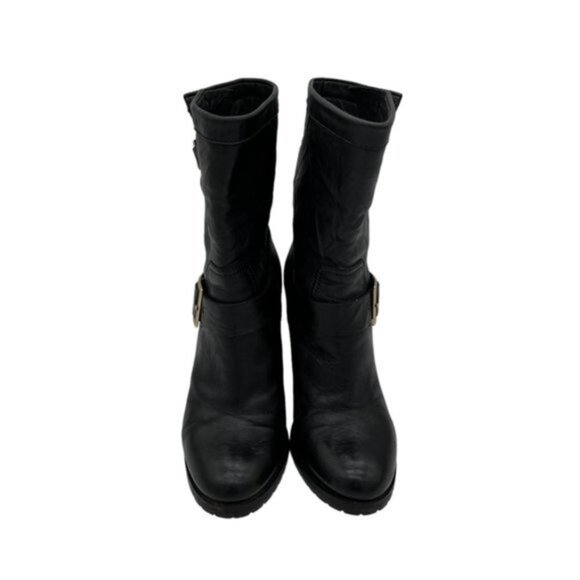 Jimmy Choo Dart Biker Buckle Black Leather Combat Boot Women Size 37.5 - Picture 3 of 13
